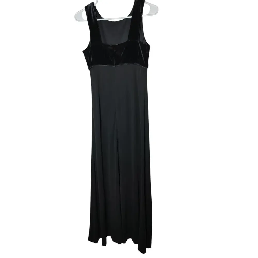 Donna Ricco Women's Vintage Black Velvet Top Maxi Dress Sleeveless size 6